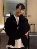 American Style Knitted Sweater Men's Autumn Winter New Retro Lazy Trend Brand Solid Casual Loose Male Zipper Hooded Cardigan
