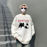 FOESCE 2025 American Sweater Men's Autumn/Winter Cat Cartoon Pattern Round Neck Knitwear New Unisex Versatile Coat winter clothes men