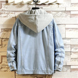 New Fashion Hooded Denim Jacket Men Turn Down Collar Casual Jean Outerwear Streetwear Hip Hop Solid Color Loose Denim Coat Man