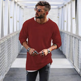 FOESCE Fashion Mens Tops Long Sleeved Round Necked Sweaters Autumn and Winter Solid Color Casual Mens Sweaters