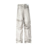 FOESCE Dirty Dyed Patchwork Wide Leg Baggy Jeans for Men and Women Straight Y2k Ropa Hombre Denim Trousers Oversized Casual Cargo Pants