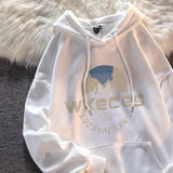 American Streetwear Oversize Plus size Retro Green Hoodie Women Ins Trendy Autumn and Winter Fleece-lined Hoodie y2k ins emo