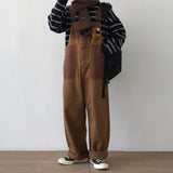 FOESCE Mens Japanese Workwear Style Casual Jumpsuit 2025 New Genderless Fashion Trend Loose Color Blocking Versatile Overalls Unisex