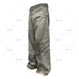 FOESCE Gothic Punk Style Scratched Washed Baggy Jeans Men Y2K Harajuku Retro Loose Casual Straight Pants High Street Fashion Streetwear