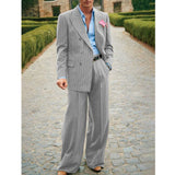 FOESCE Men's Striped Suit Two Piece Suit Elegant Fashion Suit Casual Fashion Work Wear Party Dress Men's Commuter Wear Men's Clothing