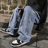FOESCE Korean Fashion Classic Jeans Men's Four Seasons Loose Straight Wide Leg Pants Street Hip-Hop Baggy Student Unisex Pants