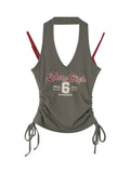 FOESCE 2025 Summer Gyaru Hot American Vintage Crop Top For Women 2025 Graphic Fashion Halter Tops 2000s Streetwear Sexy High Street
