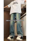 FOESCE 2025 Reversed Wearing Inverted Jeans Men's American High Street Vibe Pants Micro flared Workwear Wide Leg Floor Dragging new
