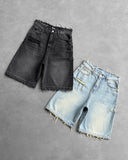 Men Women Summer Hip Hop Ripped Hole Denim Shorts Y2k Black Punk Wash Baggy Work Shorts Vintage Raw Edge Casual Jorts Streetwear