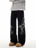 FOESCE Women Jeans Oversize Hip-hop Fashion Vintage Streetwear Y2K Wide Leg Jean High Waist Embroidery Pattern Trouser Baggy Denim Pant