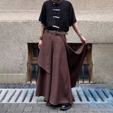 FOESCE Men Japanese Double-Layer Irregular Casual Culottes 2025 New Genderless Fashion Splicing Solid Color Loose Wide-Leg Pants Unisex