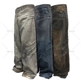 FOESCE Gothic Punk Style Scratched Washed Baggy Jeans Men Y2K Harajuku Retro Loose Casual Straight Pants High Street Fashion Streetwear