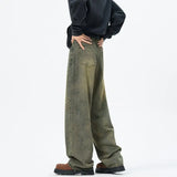 FOESCE Baggy jeans mens 2025 New Korean Men's Casual Long Jeans Classic Man Straight Denim Wide-leg Pants Solid Low-rise jeans