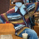 Retro Striped Cardigan Versatile Unisex Retro Striped Knitted Sweater Loose V-neck Cardigan for Men Women Autumn/winter Stripe