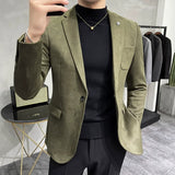 FOESCE Men's Deerskin Fleece Jacket Suit Coat Blazer Men's Business Leisure Slim Fit Brand Fashion High Quality Single Button Suit Coat