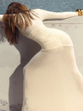 FOESCE Articat Elegant Mesh Patchwork Long Sleeve Bodycon Party Club Evening Dress Sexy Double Layer Perspective Vestido Autum Clothing