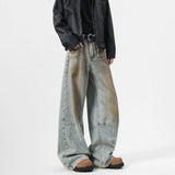 FOESCE 2025 Men's Jeans baggy Denim pants Loose Fit Casual Style American Streetwear Straight Novel design Leg Pants Trendy Brand