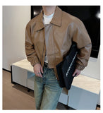 Autumn/Winter Korean Retro PU Leather Jacket Men Loose Motorcycle Leather Coat Lapel Short Streetwear Social Casual Men Clothing