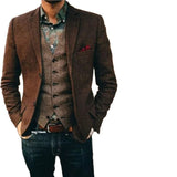 FOESCE S-6XL (Only Coat) Men's Suit Brown Herringbone Blazer Prom Tuxedos Wool Tweed Single Breasted Two Buttons Wedding Jacket