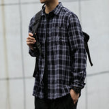 FOESCE 2025 autumn frosted shirt men's plaid loose long sleeved casual work clothes thick shirt trend camisa masculina slim fit blouse