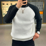 FOESCE American Heavyweight Raglan Winter Contrasting Color Splicing Bottoming Shirt Long-sleeved Loose Round Neck Sweatshirt Sweater