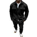 FOESCE Autumn and winter cross-border American heavy jacket casual pants two-piece set solid color men's suede suit men's