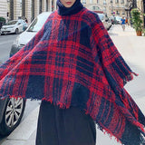 FOESCE 2025 Men's Spring Autumn Shawl Lady Knitted Wrap Plaid Pullover Cloak Loose Turtleneck Sweater Fall Winter Poncho Capes