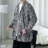 FOESCE zebra striped shirt men's spring autumn new drape personalized loose long sleeve shirt coat camisa hombre