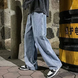 FOESCE 2025 New Streetwear Loose Jeans Men Korean Style Fashion Loose Straight Wide Leg Pants Men's Brand Clothing Black Light Blue