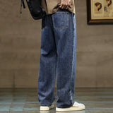 FOESCE Men Straight Leg Blue Gray Loose Y2K Drawstring Jeans Streetwear Casual Wide Denim Pants Male Baggy Stylish Harajuku Trousers