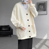FOESCE Plus Size 8XL-M Korean Style V-neck Cardigans Men Pocket Design Simple Sweater Autumn New Popular Male Casual Daily Knitted Coat