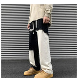 FOESCE Spring Autumn New Contrast Color Elastic Waist Fashion Straight Pants Man High Street Loose Cotton Pocket Drawstring Trousers