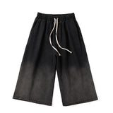 FOESCE Korean Fashion Men Gradient Denim Shorts Wide Leg  Jorts Jeans Man Summer Streetwear Oversize Casual Baggy Jeans Shorts