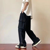 FOESCE Summer thin American retro Multi Pocket overalls for men trousers and women loose ins fashion brand white straight casual pants