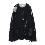 FOESCE Autumn O-neck Ripped Sweater Men's Causal Loose Niche High Street Pullover Layered Bottoming Sweaters Men Tops Male Clothes