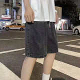 FOESCE Loose Fit Straight Leg Denim Shorts Men's Casual Pure Color Five-Quarter Length Comfortable Versatile Summer Fashion