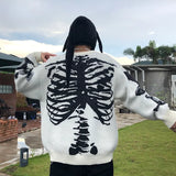 FOESCE Men's and women's Y2K round neck long sleeved skull print pullover sweater round neck trendy Harajuku hip-hop loose sweater