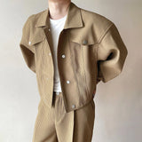 FOESCE Mens Clothing Design High-End Niche Short Shoulder Pad Jacket Spring And Autumn Unisex Fashion All-Match Casual Cardigan Jacket