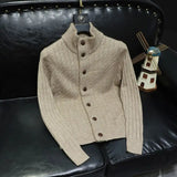 FOESCE Man Clothes Cardigan Knitted Sweaters for Men Coat Jacket Plain Black Solid Color Korean 2025 Autumn Japanese Retro Fashion Wool