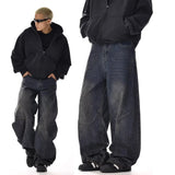 FOESCE Men's Loose Fit Baggy Jeans Casual Streetwear Wide Leg Hip Hop Oversized Denim Pants
