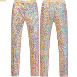 FOESCE Gold Men's Shiny Sequin Suit Pants,Wedding Party Dress Trousers,Fashion Slim Pant,Asian Sizes M-5XL,6XL