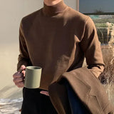 FOESCE Autumn Winter Half Turtleneck Sweater Men's Long-sleeved Korean Solid Color Knit Sweater Underwear Bottoming Shirt Casual Male