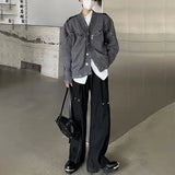 FOESCE American Street Niche Deconstructed Stand-Up Collar Sweater Men'S Destroyed Design Sense Wool Coat Metal Button Trend Y2k Jacket