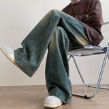FOESCE Distressed Vintage Blue Jeans Pants Men Wide-leg Denim Trousers Male Oversize Streetwear Fashion Casual Baggy Straight Jeans