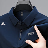 FOESCE Ice Silk Cool Soft Men's Short Sleeved T-shirt 2025 Summer Printed Business Casual T-shirt Lapel Tops