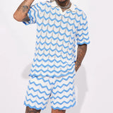 FOESCE 2025 Summer New Casual Suit Men's Streetwear Contrasting Color Design Knitted Polo Shirt Top Sports Shorts Holiday Two-piece Set