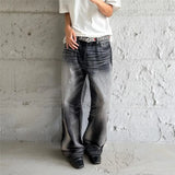 FOESCE Men's Vintage Jeans Fashion Washed Street Casual Wide Leg Denim Pants Autumn Winter Distressed Loose Male Versatile New Trousers