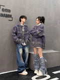 American Retro Color Block Atmosphere Wool Shirt Men Women Autumn Winter Loose Couple Open Shirt Jacket Cotton Polyester Fabric