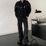 FOESCE American Street Niche Deconstructed Stand-Up Collar Sweater Men'S Destroyed Design Sense Wool Coat Metal Button Trend Y2k Jacket