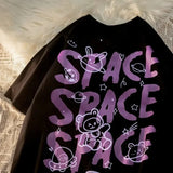 Summer Women T Shirts Space Bear Graffiti Print Short Sleeve Oversized T-shirt Harajuku Retro Tee Shirts Women's Clothes Tops